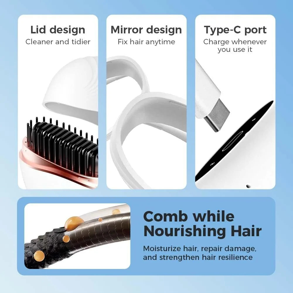 2-in-1 Mini Cordless Hair Straightener Brush | Portable Rechargeable Hot Comb with 3 Temp Control