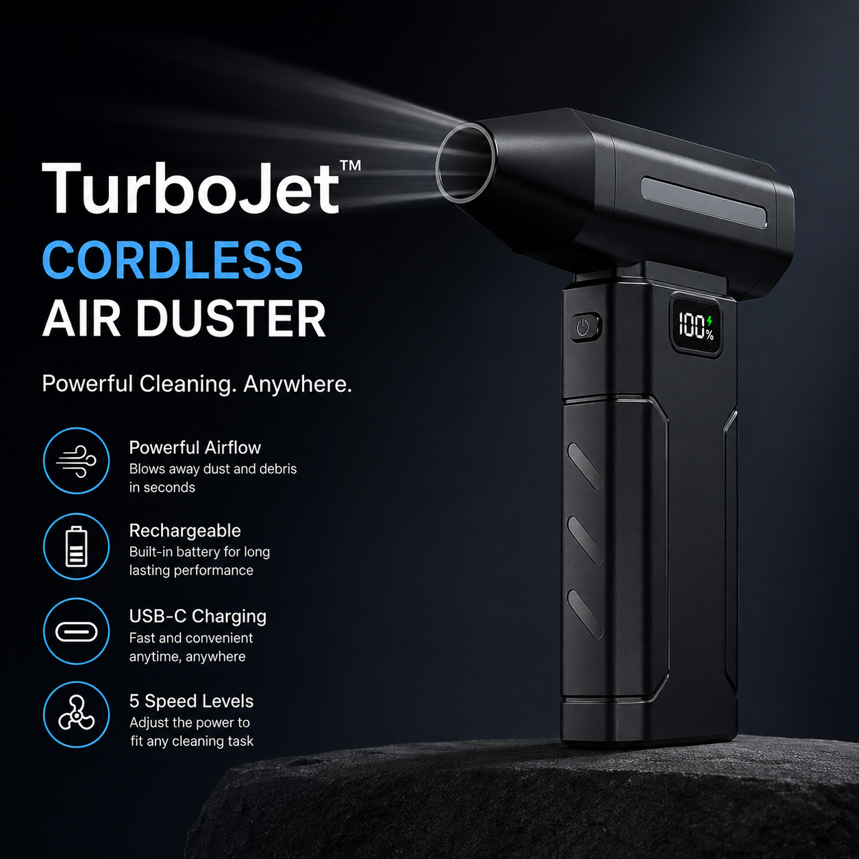 TurboJet™ Cordless Air Duster – High-Power Rechargeable Blower for Car, PC & Home Cleaning