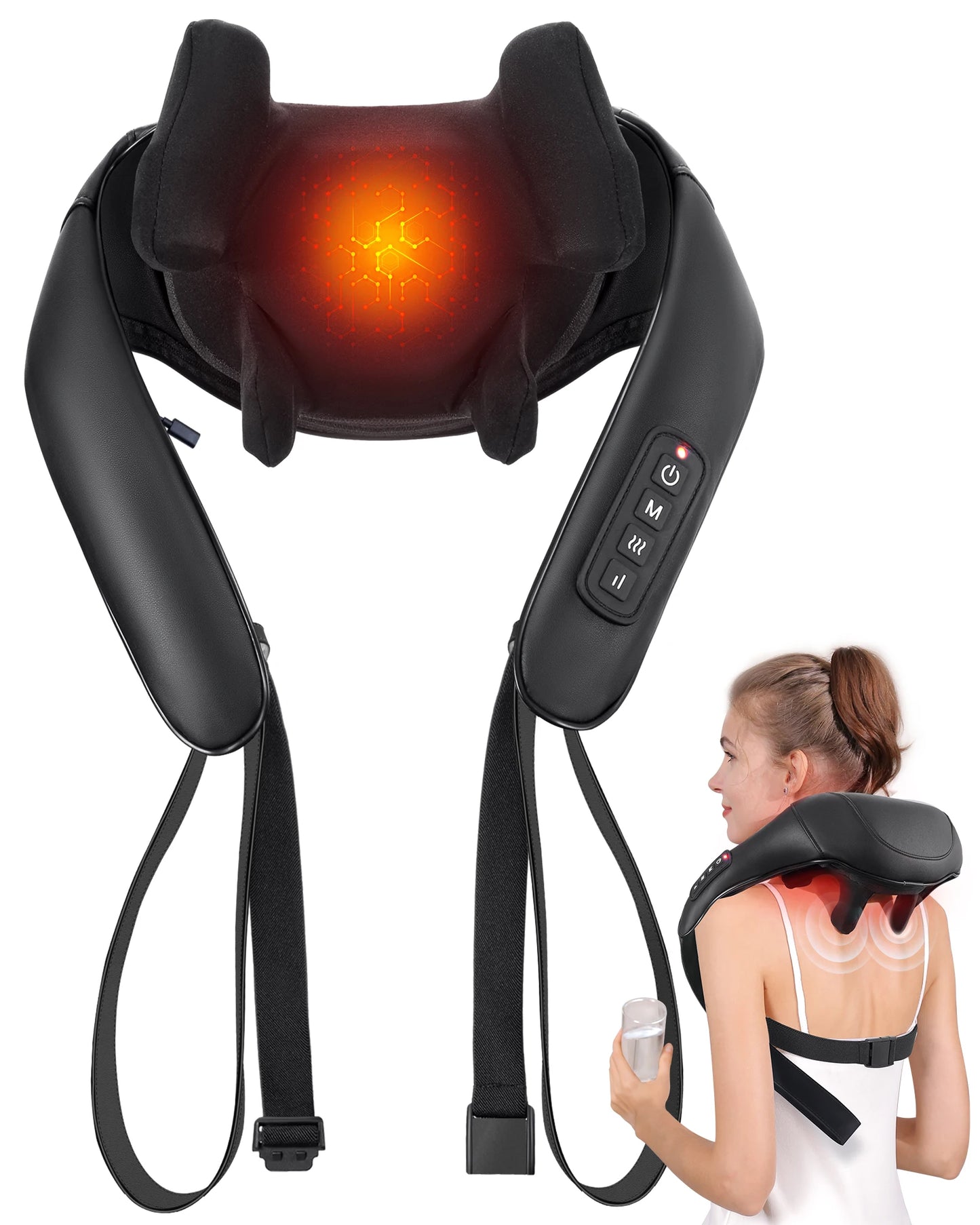Shiatsu Back Neck Massager with Heat Electric Deep Tissue 3D Kneading Massage Pillow
